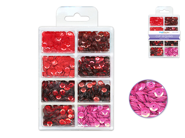 Lentejuelas de 6 mm 25g en estuche de plástico 8 compartimientos Rouge - Craft Medley