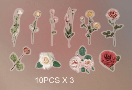 Stickers transparentes troquelados Rosas x 30 pzas