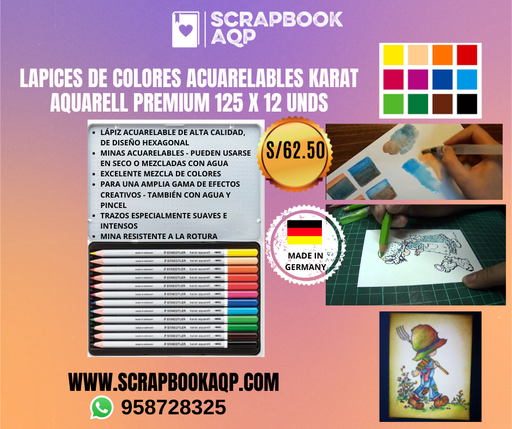 Caja Lapices de Colores Acuarelables Karat aquarell Premium 125 x 12 unds 