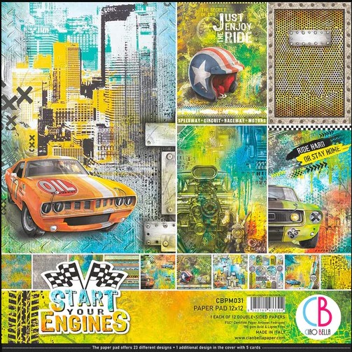 Block 12&quot;x12&quot; doble cara Start Your Engines x 12 págs - Ciao Bella